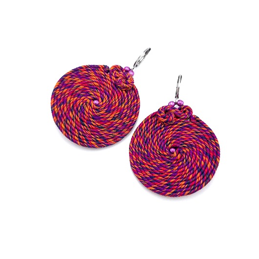 kolczyki soutache Kolczyki sutaszowe koła pomarańczowo fioletowe nowoczesne codzienne Luna