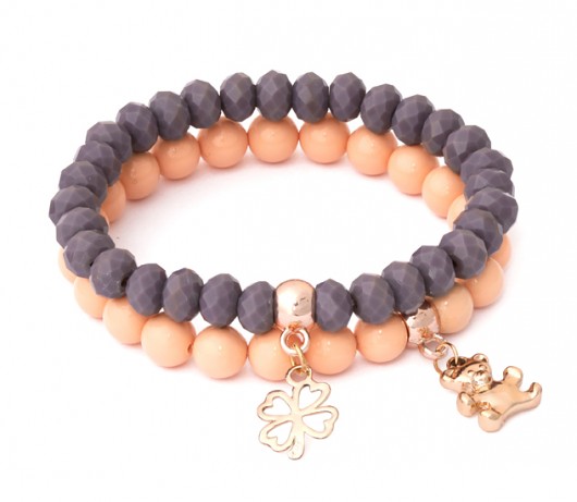 Salmon pearl & violet crystal with bear & clover Lavoga