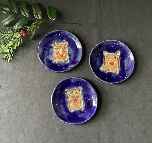 mydelniczki Ceramiczne spodeczki ze zwierzątkami