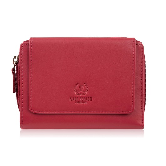 portfele damskie Portfel damski skórzany czerwony duży w orientacji poziomej z RFID Paolo Peru