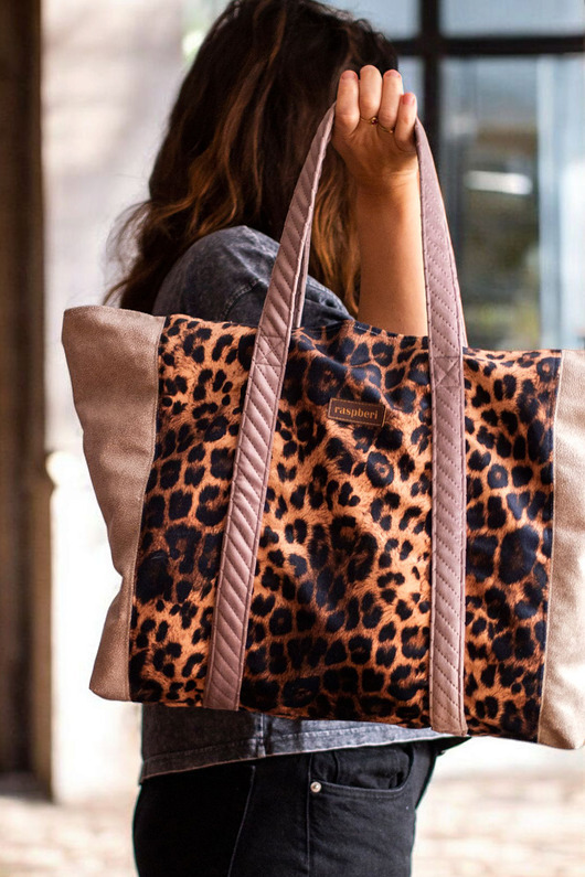 torby na ramię Brązowo-beżowa shopperka z weluru w panterkę