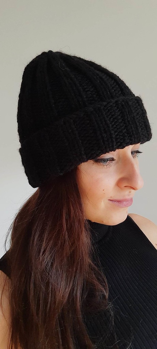 czapki damskie Czapka Beanie krótka- wełna i alpaka czarna czerń