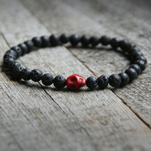 męska bransoletka :: black lava & skull :: RED kaktusia
