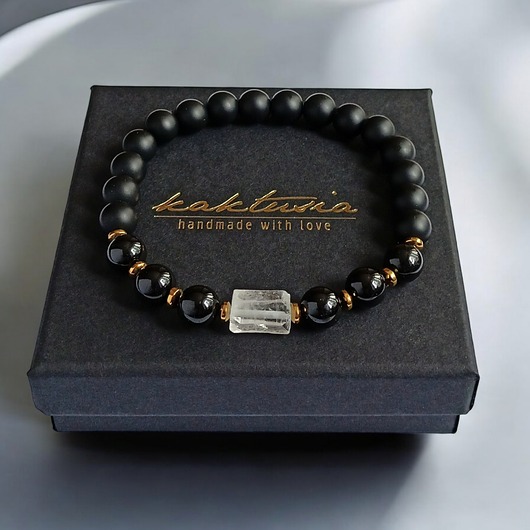 biżuteria męska OCZYSZCZENIE,OCHRONA, SIŁA : kryształ górski, turmalin, onyks : gold