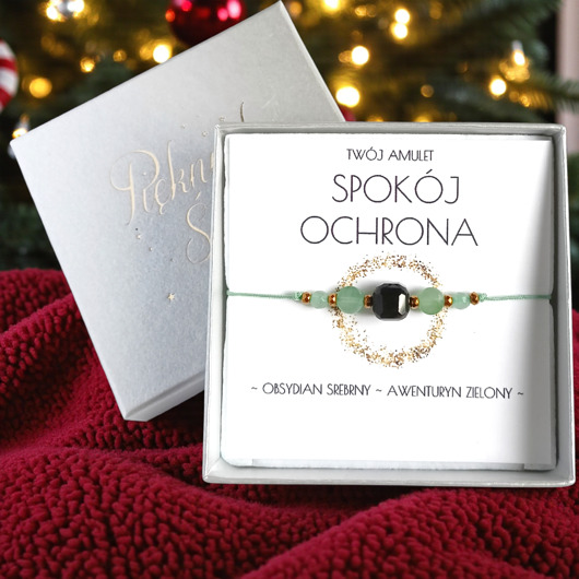 bransoletki z kamieni naturalnych Amulet - SPOKÓJ i OCHRONA - świąteczne pudełko - obsydian, awenturyn