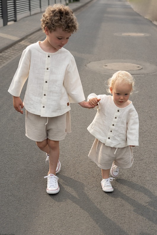 bluzki dla chłopców Koszula lniana oversize off white