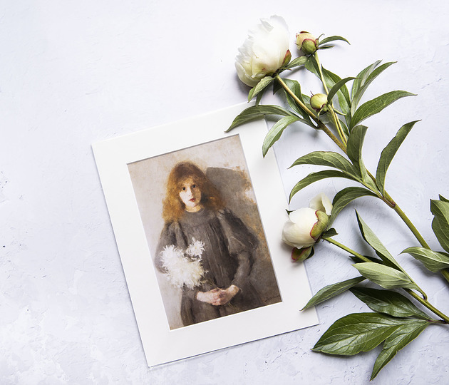 grafiki i ilustracje Olga Boznańska - Dziewczynka z chryzantemami