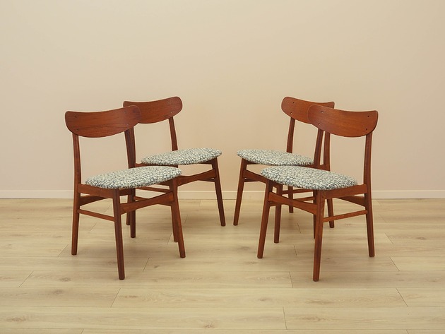 krzesła Komplet czterech krzeseł tekowych, duński design, lata 70, produkcja: Dania