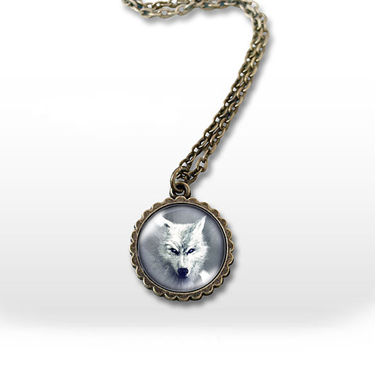 wisiory Medalion - Biały wilk - mały, brąz