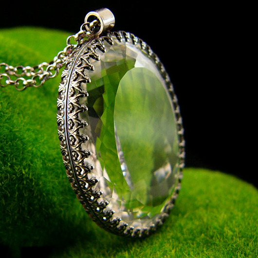 wisiory Naszyjnik Lodowy Owal - Kryształ Górski Srebro - Unikat