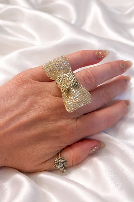 pierścionki elastyczne Pierścionek koktajlowy kokarda z koralików szklanych