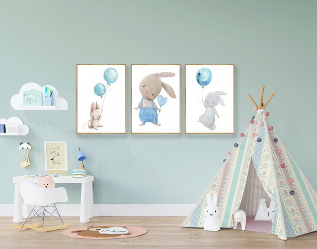 plakaty Plakaty Królik Niebieski, Plakaty Na Ścianę Dla Dzieci 3 szt