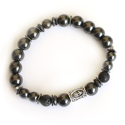 biżuteria męska Konstruktywne działanie - runa tiwaz hematyt lawa wulkaniczna