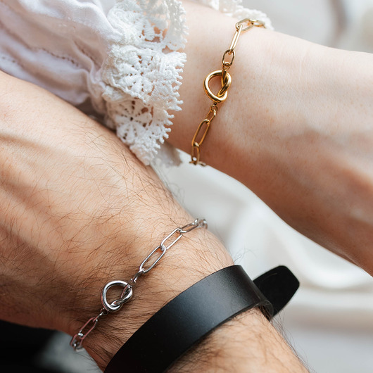 bransoletki złote Zestaw bransoletek dla niej i dla niego, bransoletki z węzłem