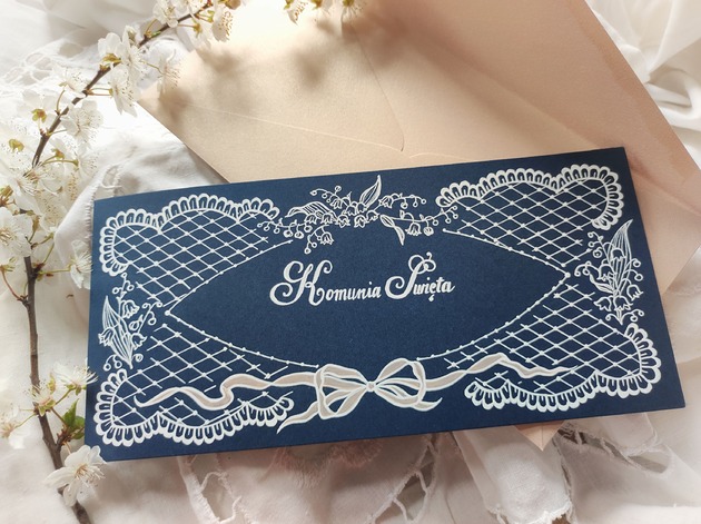 kartki scrapbooking Kartka pamiątka Komunii Świętej KONWALIA