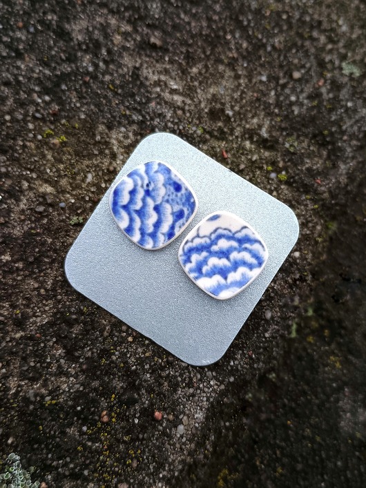 kolczyki ceramiczne Kolczyki ceramiczne w kobaltowe wzory