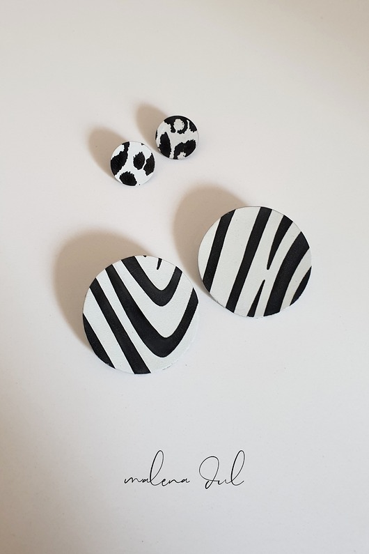 kolczyki - inne 2 pary kolczyków 3 możliwości białe koła czarna zebra panterka asymetryczne