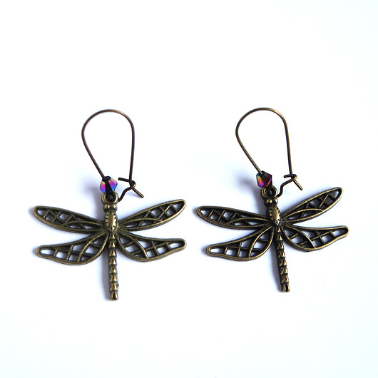 kolczyki - inne Kolczyki - Ważki duże brąz