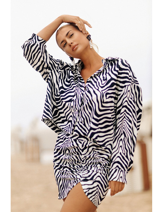 komplety damskie CS - Komplet SAFARI czarno biała zebra koszula spódniczka