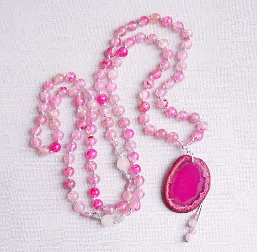 korale UNIKATOWY naszyjnik MALA agat różowy