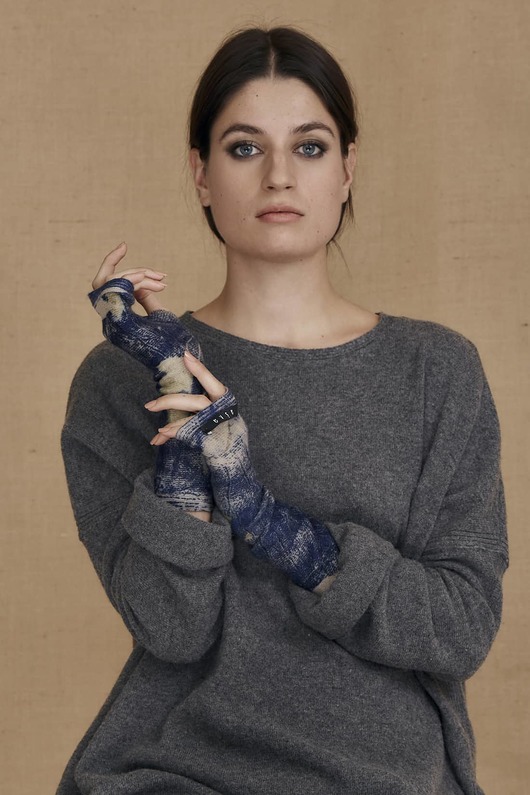 rękawiczki damskie Unikatowe Mitenki eco-print Flora Bleu