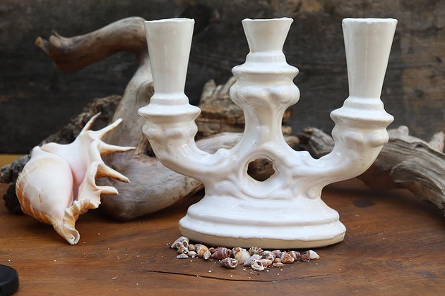 świeczniki i świece Trójramienny świecznik ceramiczny biały