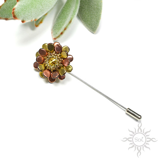 Szpila metallic sunshine, broszka, beading Sol