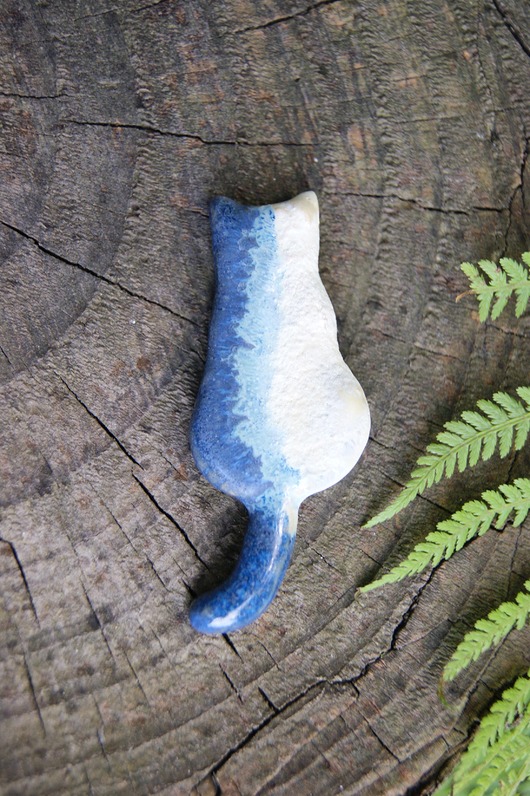 magnesy Ceramiczny magnes kot biało-niebieski