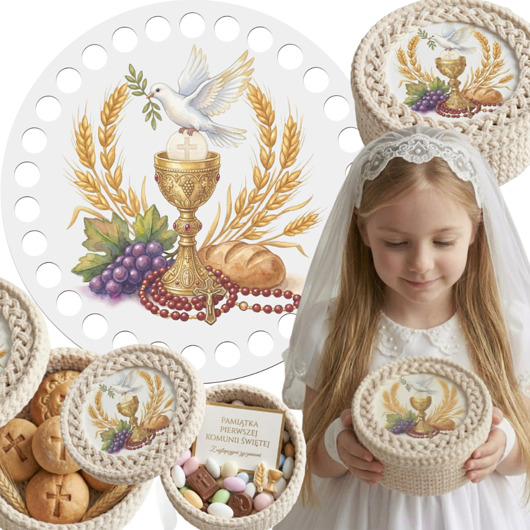 komunia - pozostałe Drewniana Baza Spód OKRĄG 15cm BIAŁA na Komunię do Szydełkowania PREZENT