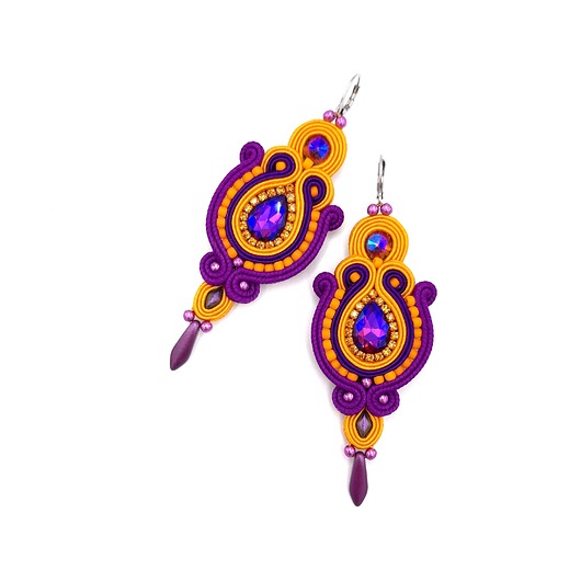 kolczyki soutache Kolczyki sutasz pomarańczowo fioletowe kolorowe Margo energetyczne
