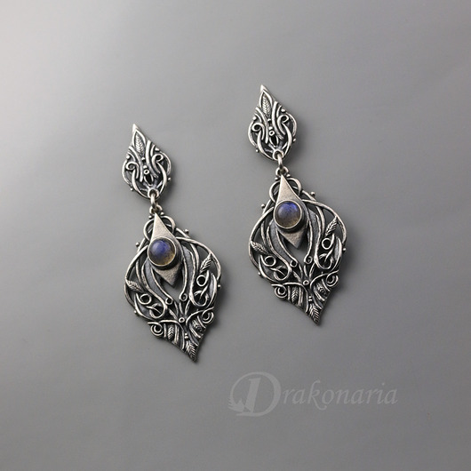 kolczyki wire wrapping Sindarin - Narn labradoryt