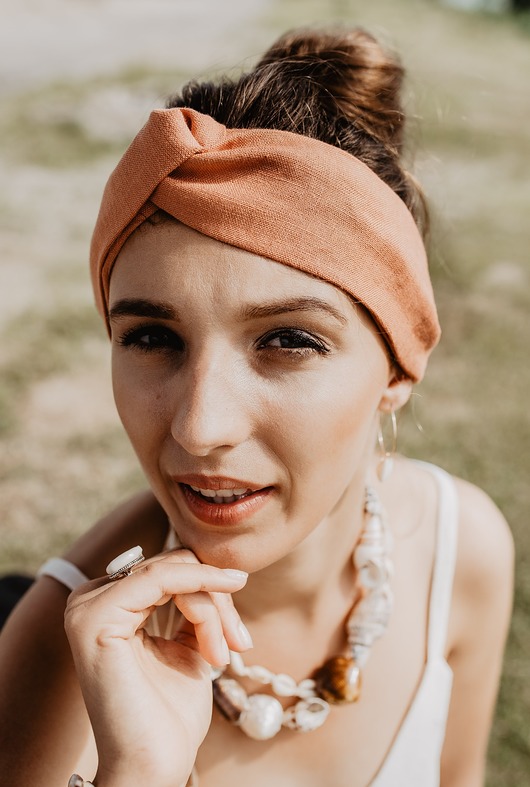 Lniana opaska do włosów, turban, PAPAYA Yanowska