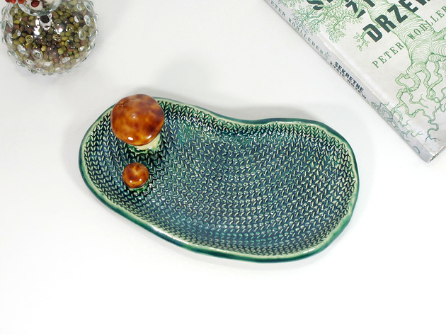 pojemniki na biżuterię Ceramiczny talerzyk z grzybkiem - na biżuterię, drobiazgi, przekąski