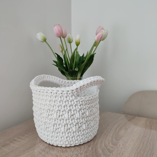 kosze do przechowywania Koszyk okrągły szydełkowy ze sznurka 17cmx15cm