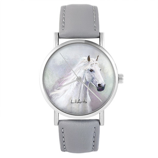 zegarki damskie Zegarek - Biały koń - skóra, szary