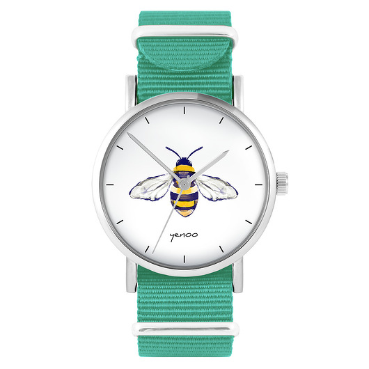 zegarki unisex Zegarek -  Pszczoła - turkusowy, nylonowy