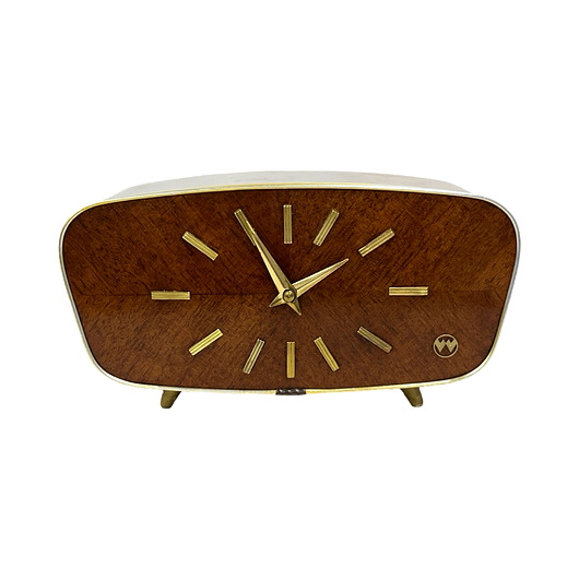 zegary Zegar Kominkowy Weimar Fornir Orzechowy, Lata 60., RFN, Mid-Century Modern