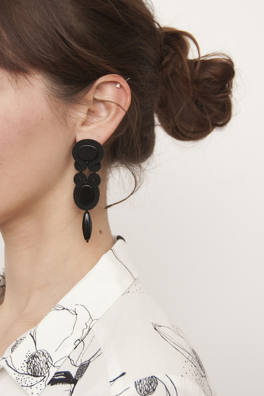 kolczyki soutache Czarne kolczyki długie z onyksem - sutasz