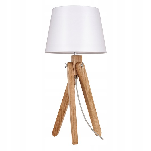 lampy stołowe LAMPKA NOCNA STOŁOWA DREWNIANA OZDOBNA ABAŻUR Biały E27 LED DĄB