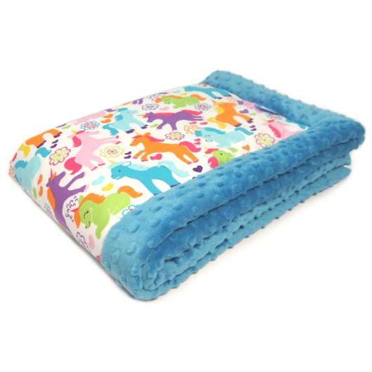 Kocyk niemowlęcy z minky koniki/turkus GuGa DESIGN