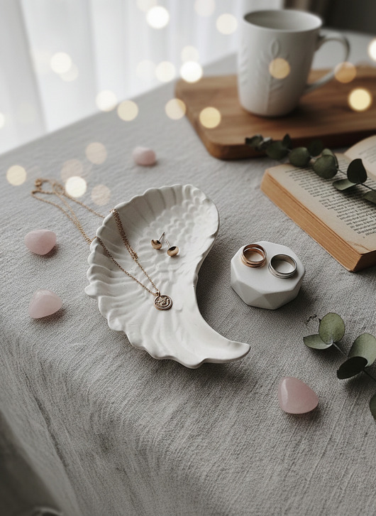 pojemniki na biżuterię Podstawka na biżuterię anielskie skrzydło z gipsu