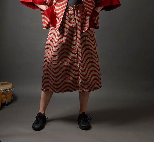 spódnice midi Spódnica bordowo - srebrna w stylu vintage zapinana na guziki