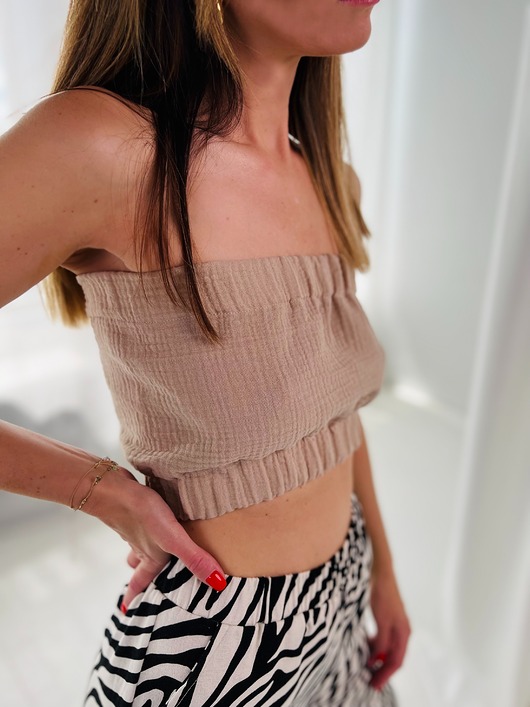 topy damskie Butterfly / beżowy top muślinowy