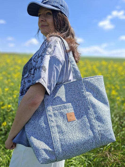 torby na ramię Duża torba miejska z plecionki Biało-Granatowa