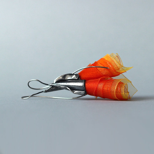 kolczyki wire wrapping Srebrne kolczyki wiszące Pomarańcze