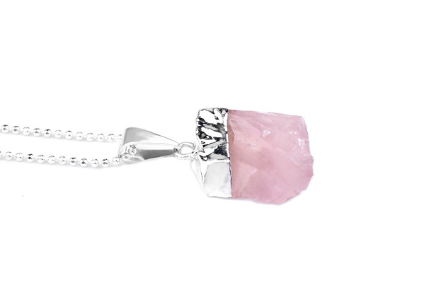 Colare Kwarc Różowy surowy bryłka srebro Brazi Druse Jewelry