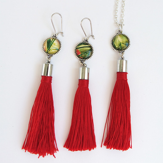 komplet biżuterii Naszyjnik i kolczyki wiszące - Liście, chwost