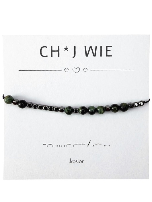 biżuteria męska UNISEX Bransoletka z alfabetem Morse Jaspis kambaba, Hematyt