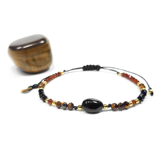 bransoletki z kamieni naturalnych Czarny turmalin, granat, tygrysie oko, czarny agat bransoletka