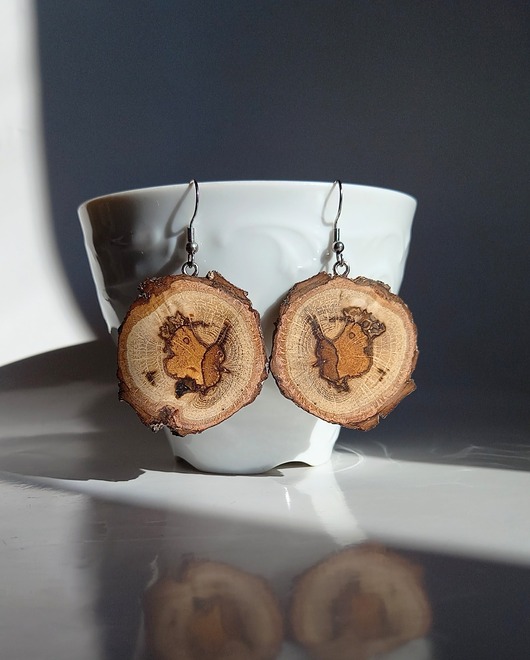 kolczyki drewniane Drewniane kolczyki - rysunki natury, abstrakcja